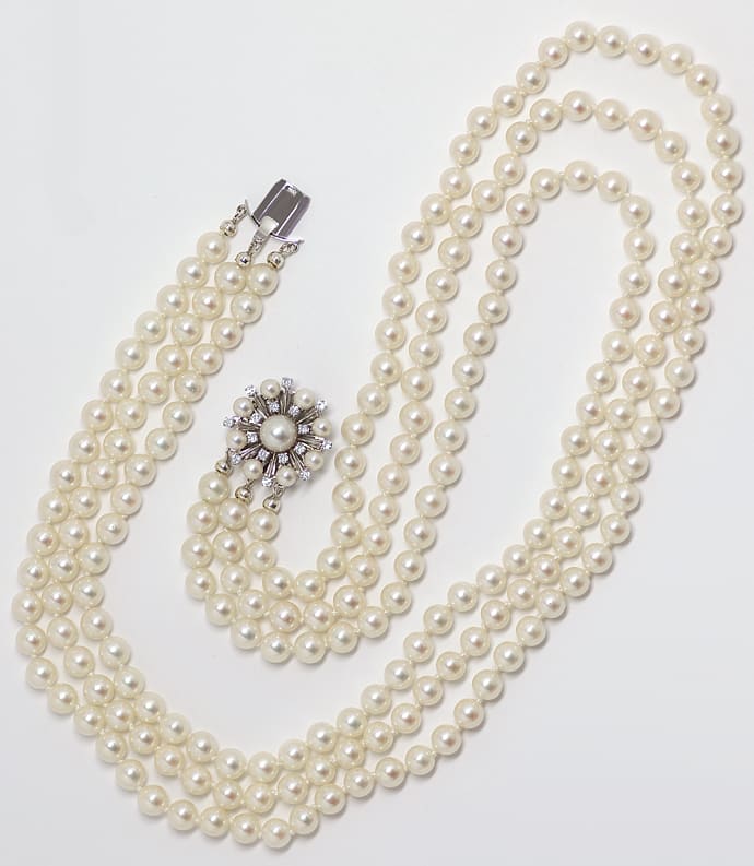 Foto 4 - Glamouröses Perlencollier dreireihig mit Diamanten, S2141