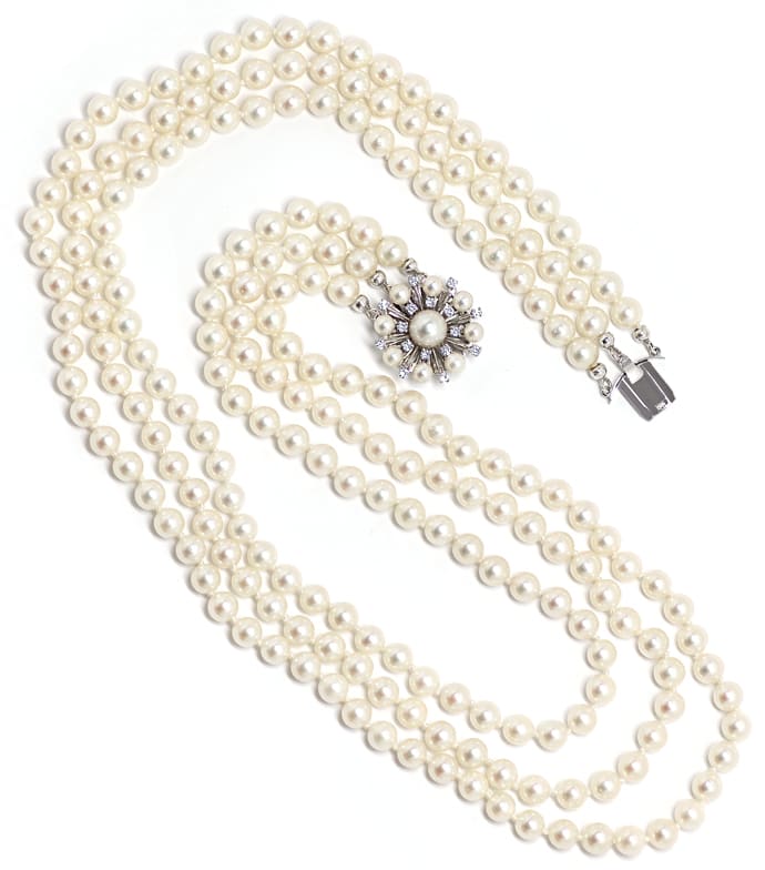 Foto 5 - Glamouröses Perlencollier dreireihig mit Diamanten, S2141