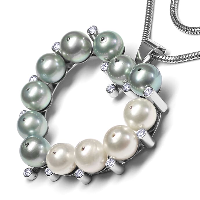 Foto 2 - Prächtiges Herz Collier lupenreine Brillanten -9mm Perlen, S2272
