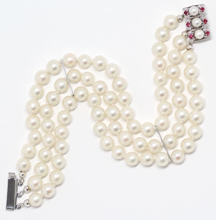 Foto 4 - Akoyaperlen Armband Rubine Perlen Verschluss, S2301