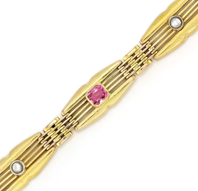 Foto 2 - Antik-GelbGold-Armband Perlen rosa Farbstein, S2983