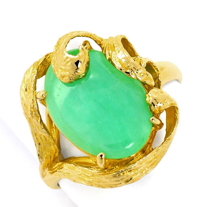 Dekorativer Gelbgoldring mit 4ct Ovaler Grüner Jade 14K, aus Edelstein Farbstein Ringen