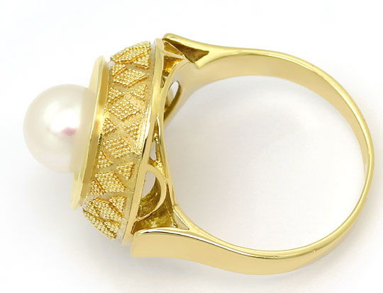 Foto 3 - Gelbgold-Ring sehr Aufwendig Granuliert mit Zucht Perle, S3304
