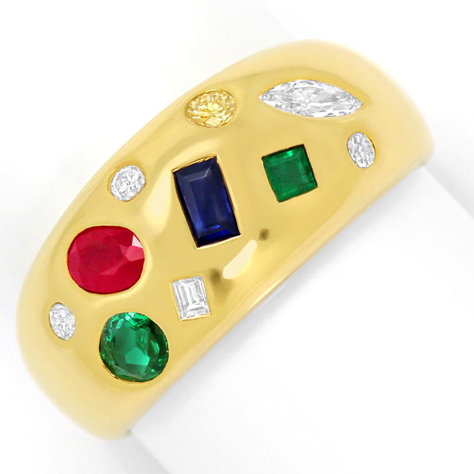 Gelbgold-Bandring Diamanten Rubine Saphire Smaragde 18K, aus Edelstein Farbstein Ringen