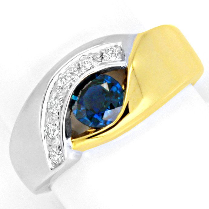 Designer-Spitzen Safir Brillanten-Ring 14K Gelbgold Neu, aus Edelstein Farbstein Ringen