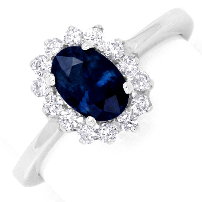 Diamant Safir Ring Brillanten 1 ct Saphir 18K Weissgold