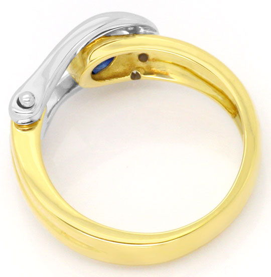 Foto 3 - Brillanten-Ring mit Safir / Saphir, Gelbgold-Weißgold, S4456