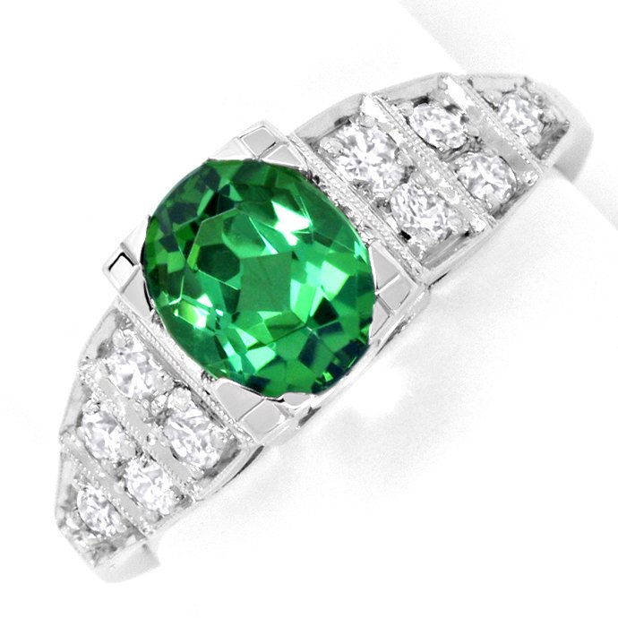 Platin Ring Grüner Turmalin 1,4ct mit 0,33ct Brillanten, aus Edelstein Farbstein Ringen