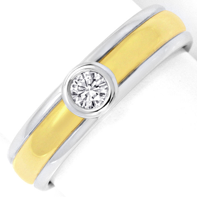 Brillant-Ring 0,125ct Top Wesselton Gelbgold-Weißgold, aus Designer-Solitär-Diamantringe Brillantringe