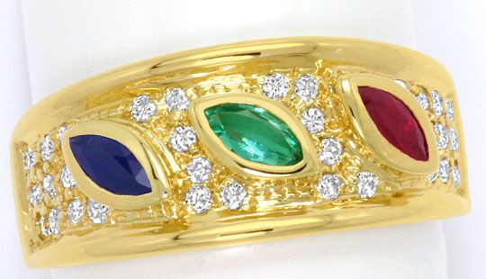 Foto 2 - Brillant-Ring mit Safir Rubin Smaragd Navetten Gelbgold, S4677