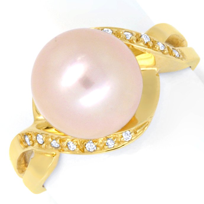 Diamant-Ring 10mm Rosa Südseeperle Gelbgold, aus Edelstein Farbstein Ringen