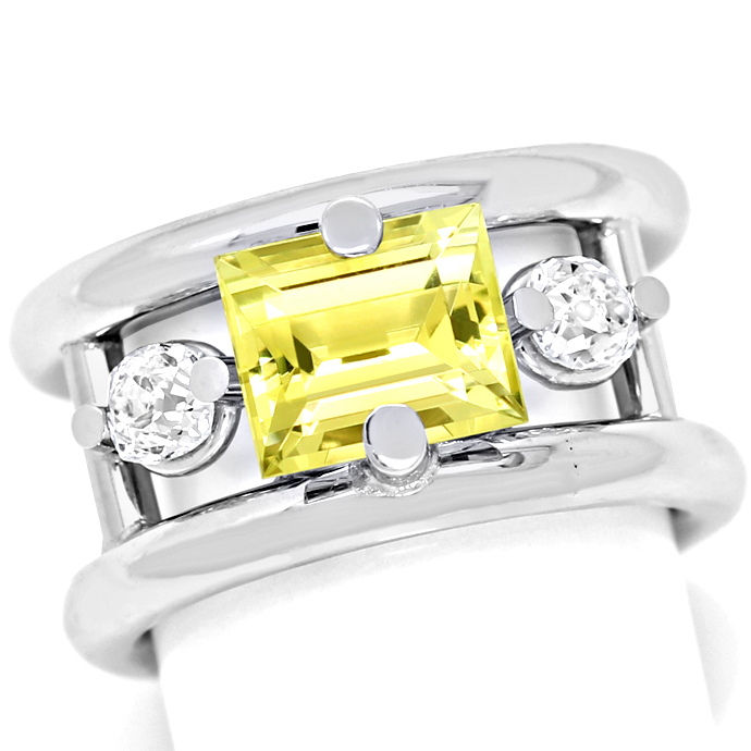 Goldring 2,8ct Gelber Beryll und 0,62ct Ovale Diamanten, aus Edelstein Farbstein Ringen