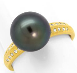 Foto 1 - Gelbgold-Ring mit 20 Brillanten 10,9mm Top Tahiti Perle, S4912