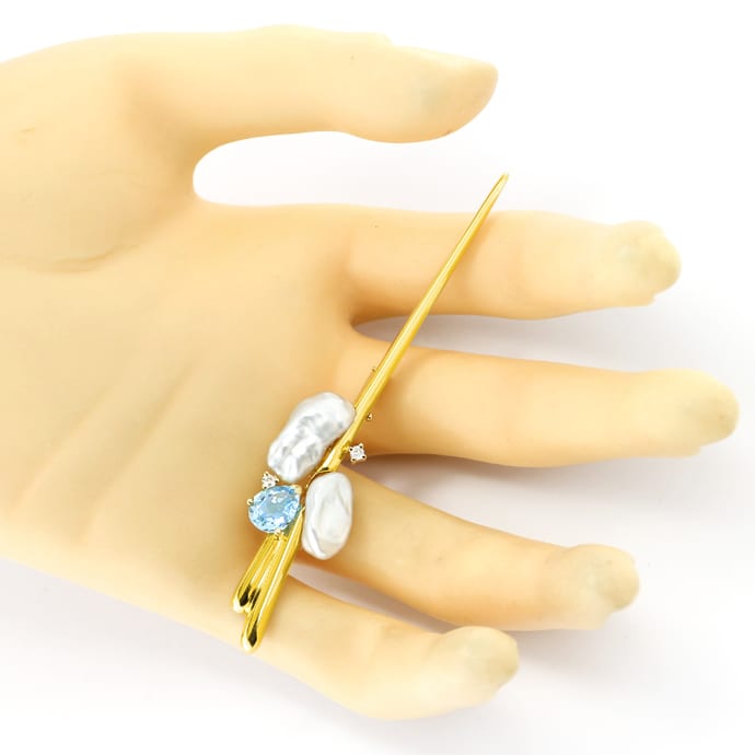 Foto 4 - Elegante Brosche Keshiperlen Diamanten Topas, S5184