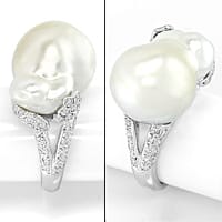 zum Artikel Unikat Riesen-Perle Diamanten Weißgold Ring, S5330