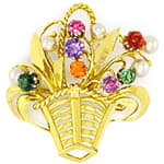Blumenkörbchen-Brosche mit Perlen Edelsteinen