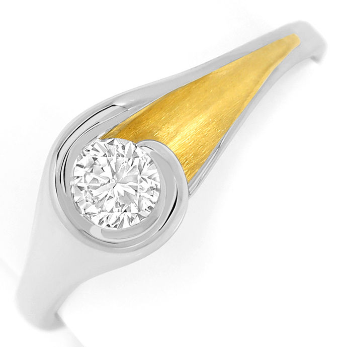 Edler Platin Gelbgold-Ring mit 0,36ct Brillant-Solitär, aus Designer-Solitär-Diamantringe Brillantringe