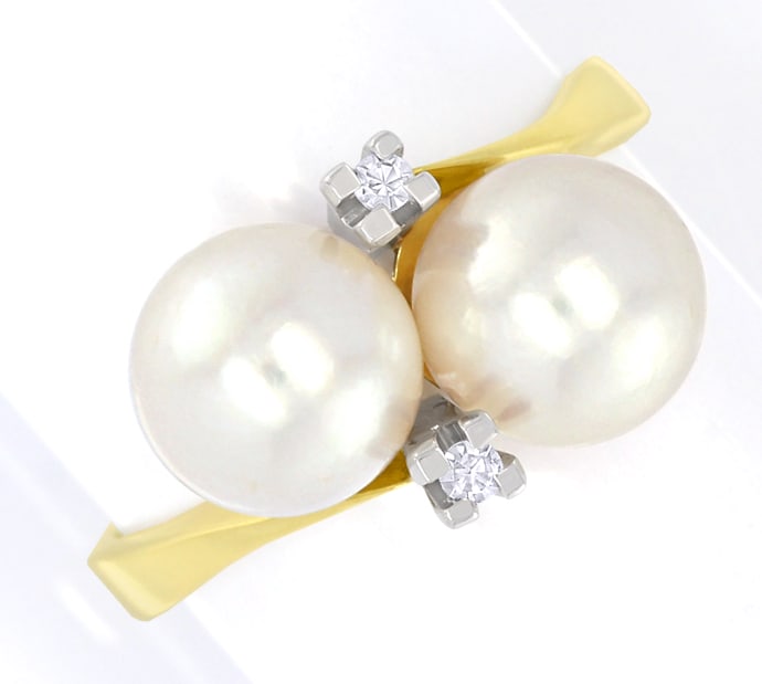 Foto 2 - Modischer Damengoldring Perlen und Diamanten, S5533