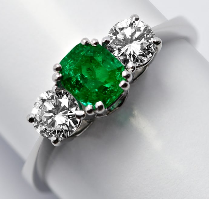 Foto 1 - 1A-Smaragd im Diamanten-Platinring Handarbeit, S5652
