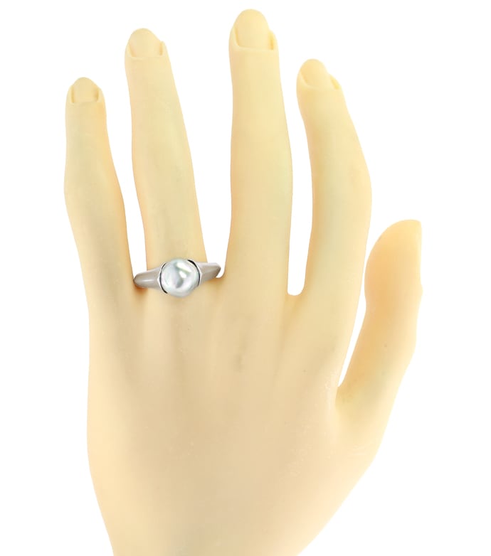 Foto 4 - Weißgold-Ring eingespannte silberne 10mm Perle, S5678