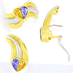 Gold-Ring und Ohrringe Herz-Saphire gelb blau