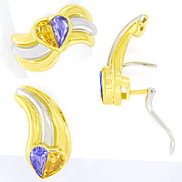 zum Artikel Gold-Ring und Ohrringe Herz-Saphire gelb blau, S5749