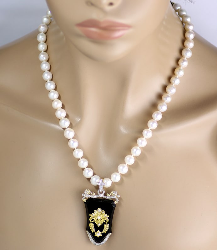 Foto 6 - Perlenkette Diamantcollier Brosche Cliphänger, S5767