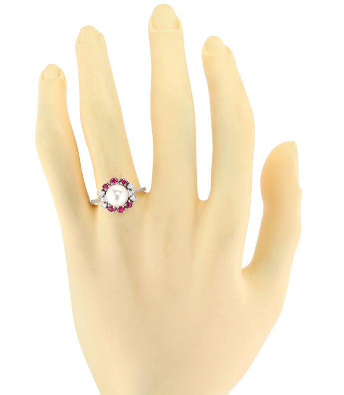 Foto 4 - Schicker Weißgoldring Perle Diamanten Rubine, S5774