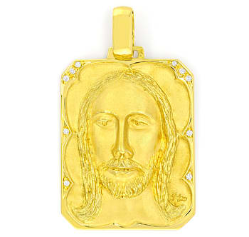 Foto 1 - Großer Diamanten-Goldanhänger Jesus-Gesicht, S5945