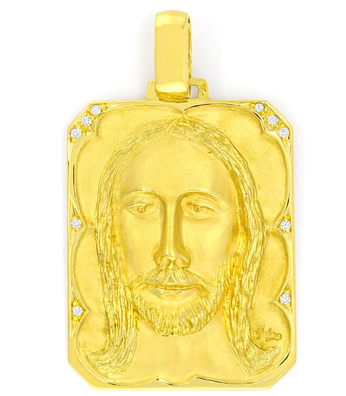 Foto 3 - Großer Diamanten-Goldanhänger Jesus-Gesicht, S5945