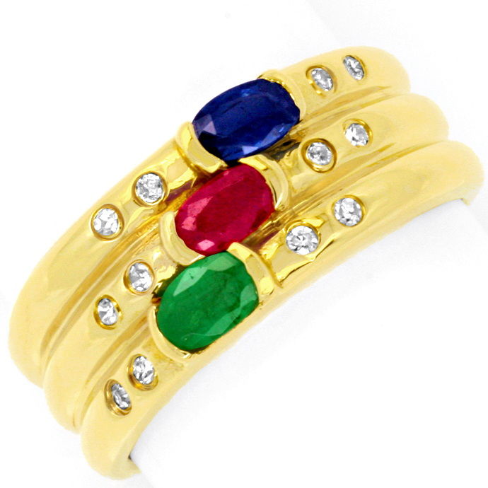 Ring Diamanten Safir Rubin Smaragd Gelbgold, aus Edelstein Farbstein Ringen