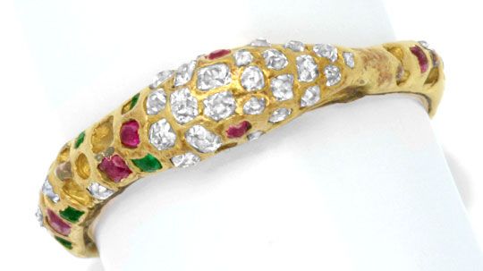 Foto 2 - antiker Ring Diamanten, Smaragde und Rubine, 900er Gold, S6324