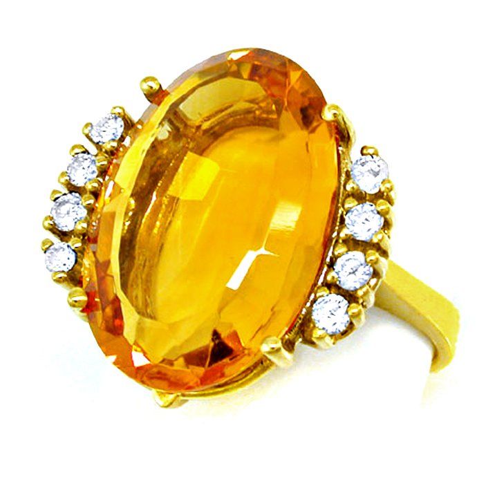 Diamant-Brillant Citrin Ring, 14K Gelbgold, aus Edelstein Farbstein Ringen