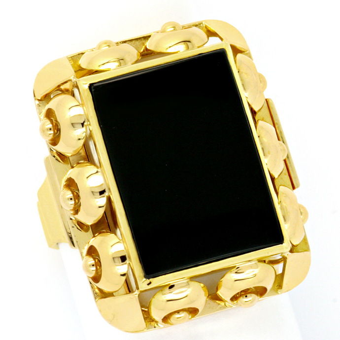 Handarbeits-Goldring Gelbgold gewölbter Onyx, aus Edelstein Farbstein Ringen