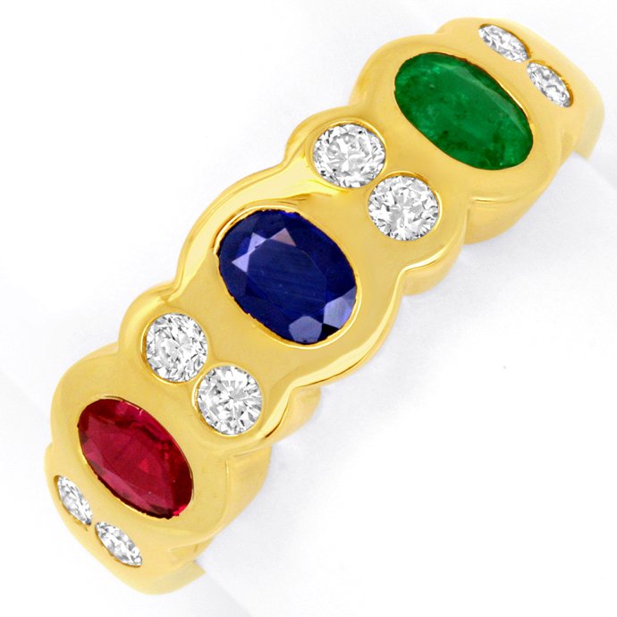 Brillant-Ring Rubin Safir Smaragd, Gelbgold, aus Edelstein Farbstein Ringen