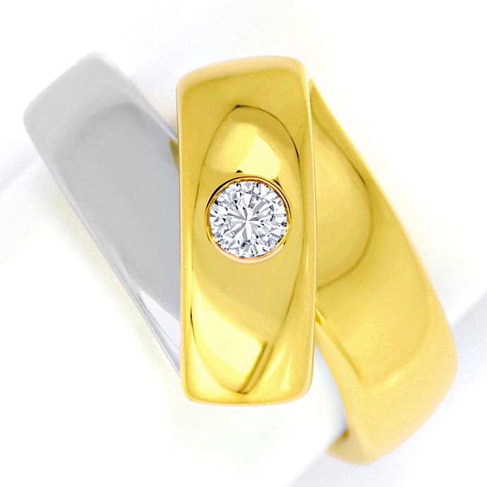 Designer-Ring 0,13 Brillant Solitaer Gelbgold-Weißgold, aus Designer-Solitär-Diamantringe Brillantringe