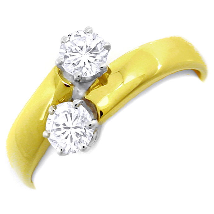Damen Ring, 2 Spitzen Solitäre, 14K Bicolor, aus Designer-Solitär-Diamantringe Brillantringe