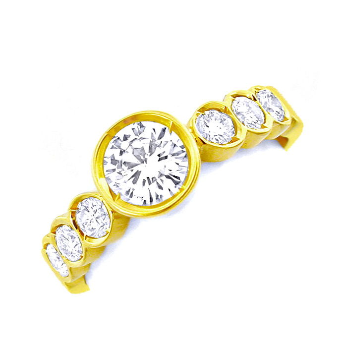 Damen Brillant-Ring, Halbmemory mit Solitär, aus Designer-Solitär-Diamantringe Brillantringe