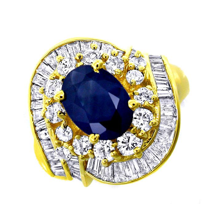 Diamant Safir Ring 1,74 und 2,19ct Gelbgold, aus Edelstein Farbstein Ringen
