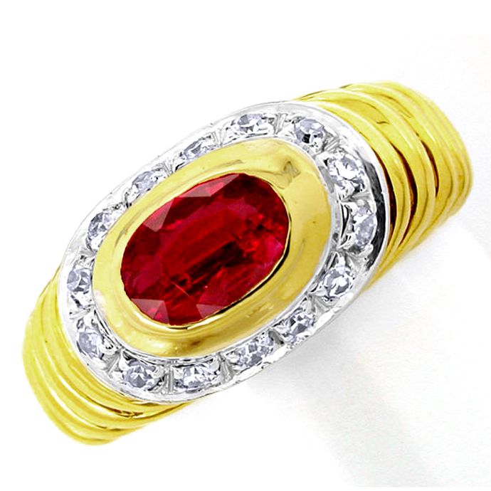 Diamant-Ring, einmaliger Spitzen Rubin, 18K, aus Edelstein Farbstein Ringen