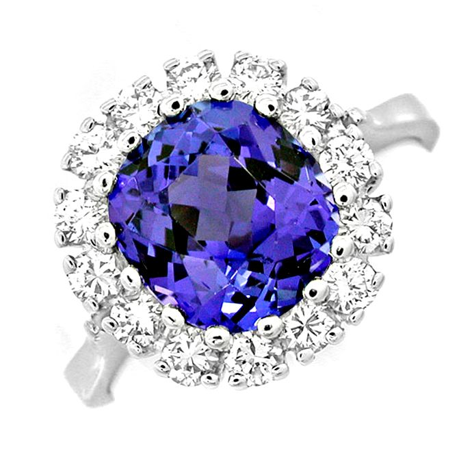 Brillant-Diamant-Ring Super Tansanit Handarbeit, aus Edelstein Farbstein Ringen
