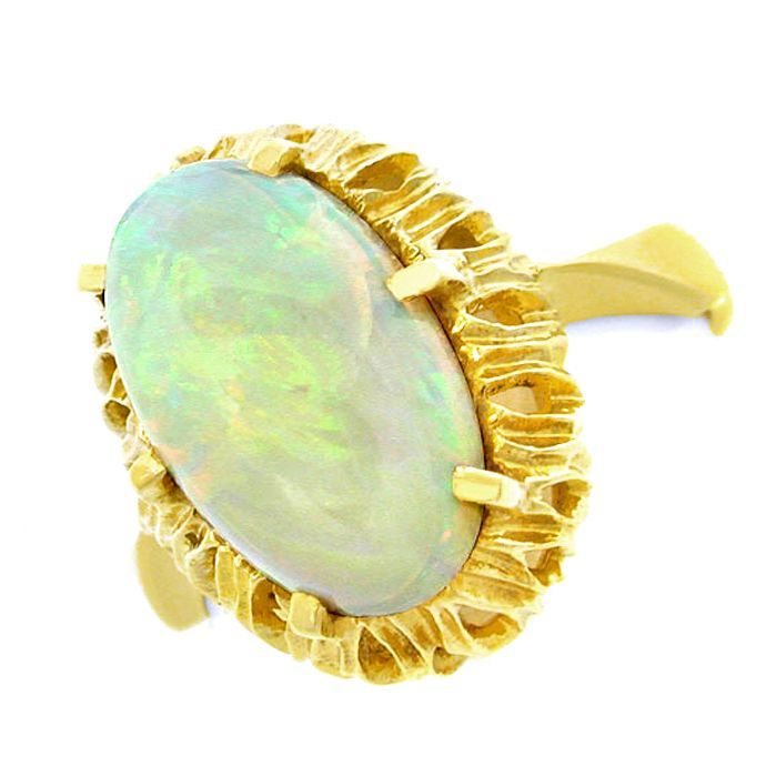 Gelbgold-Ring mit Spitzen Milch Opal 3ct 18K, aus Edelstein Farbstein Ringen