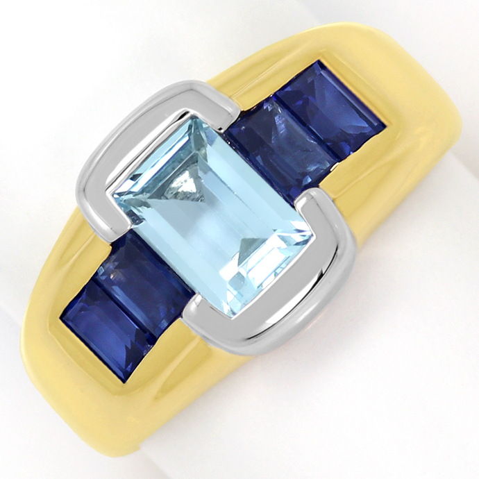 Gold-Bandring mit Blauem Topas und Safiren, 18K Bicolor, aus Edelstein Farbstein Ringen
