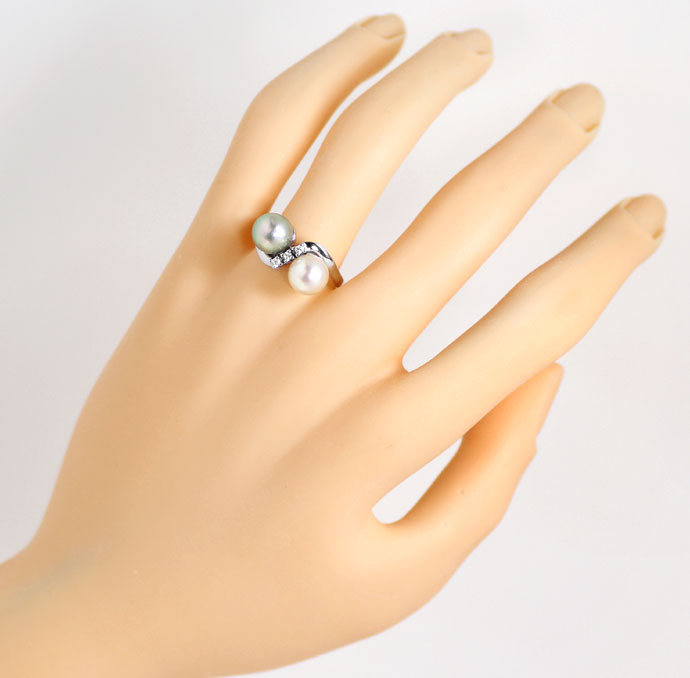 Foto 4 - Ring mit Perlen, Weiß und Silbern, Lupenreine Diamanten, S9117