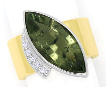 Foto 1 - Designer-Ring mit grüner Turmalin Navette und Diamanten, S9169