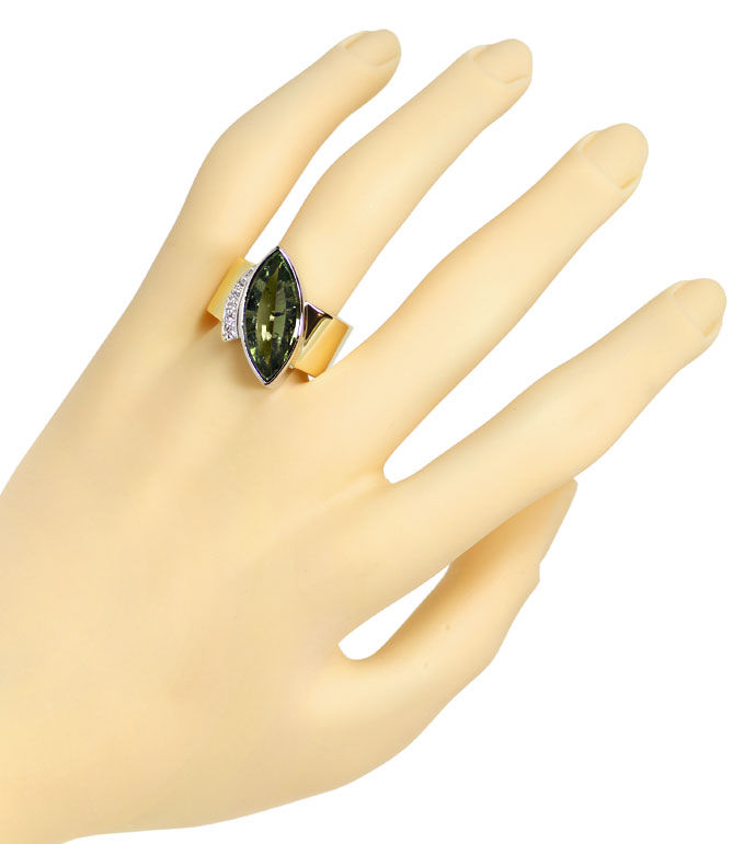 Foto 4 - Designer-Ring mit grüner Turmalin Navette und Diamanten, S9169