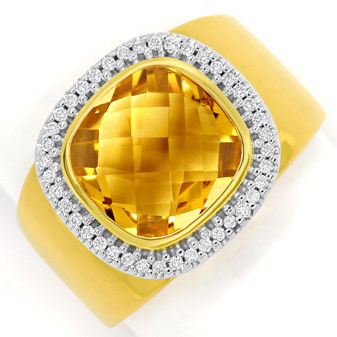 Toll geschliffener Citrin 4ct und 40 Diamanten-Goldring, aus Edelstein Farbstein Ringen