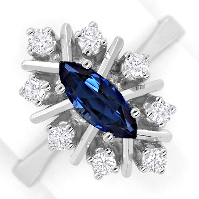 Edler Diamantring mit 0,6ct Safir und 0,30ct Brillanten, aus Edelstein Farbstein Ringen