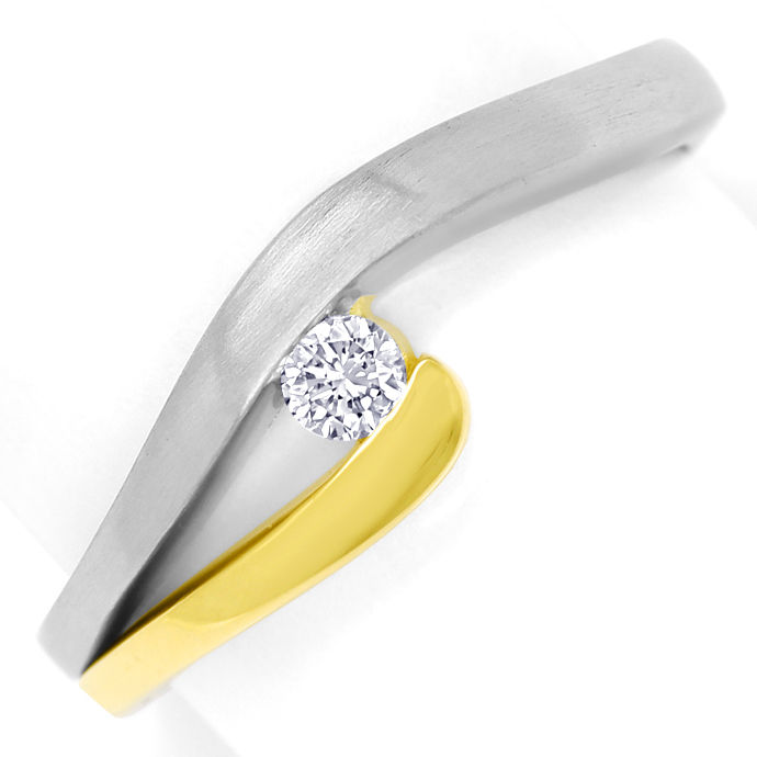 Diamantring mit 0,11ct Brillant in Platin und Gelbgold, aus Designer-Solitär-Diamantringe Brillantringe