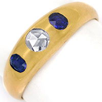 zum Artikel Rotgold-Bandring antik 0,15ct Diamantrose, blaue Steine, S9776